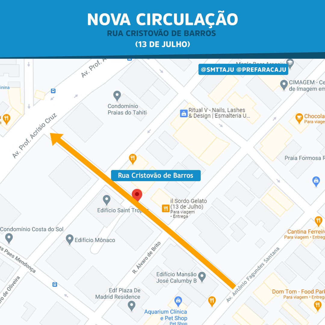 Rua Cristóvão de Barros mudará de sentido a partir desta terça-feira, 29 - SMTT Aracaju