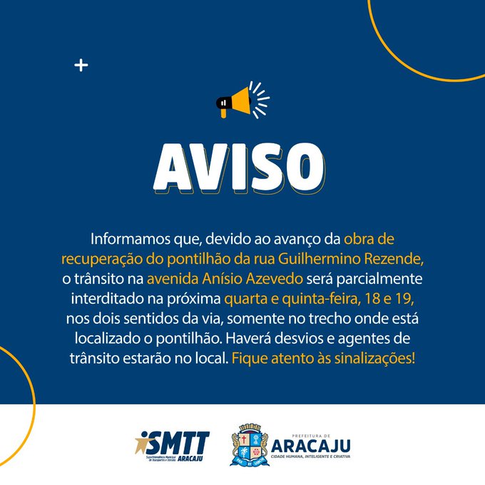 SMTT interdita parcialmente trecho da Anísio Azevedo nesta quarta e quinta, 18 e 19 - SMTT Aracaju
