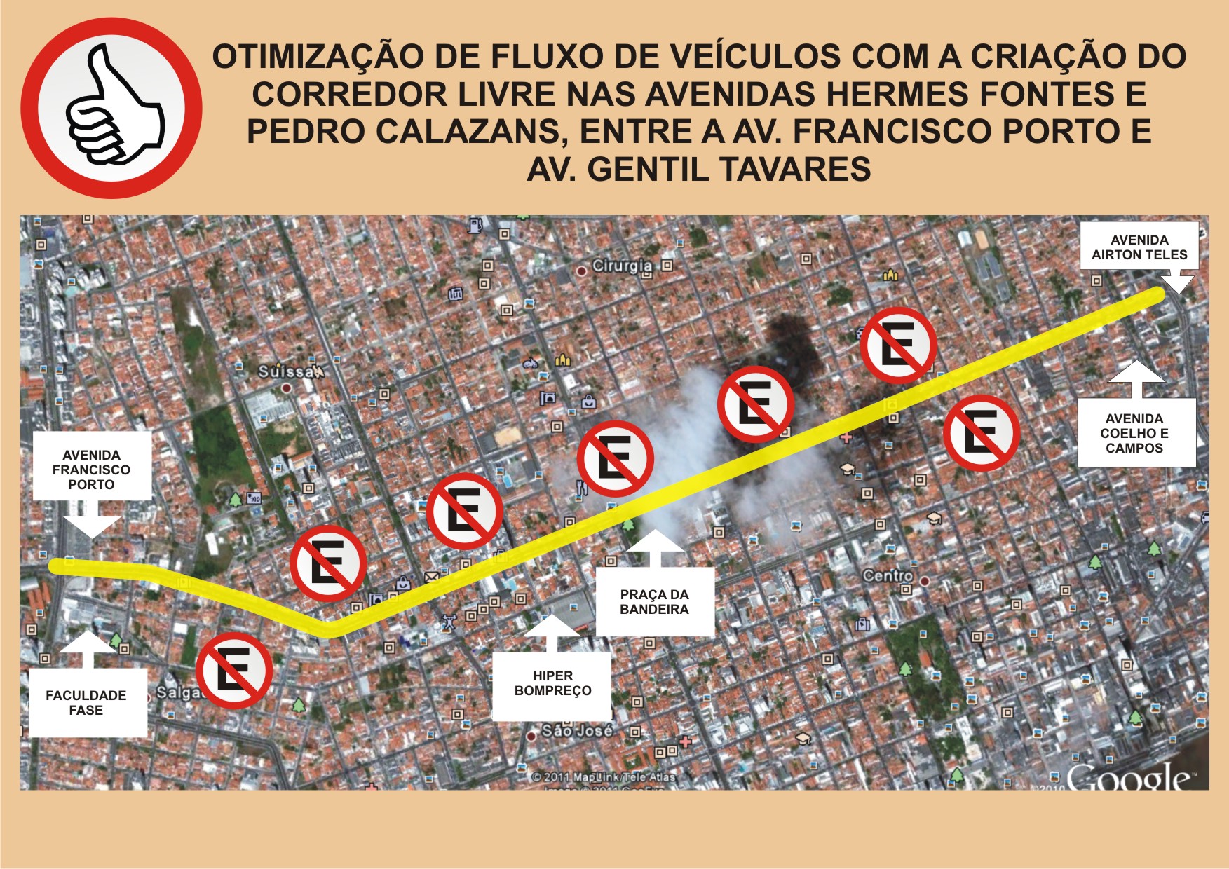 Mapa do corredor livre - Hermes Fontes e Pedro Calazans (Imagem: SMTT)