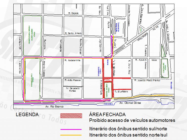 Vias terão fluxo reordenado (Croqui: Coordenação do Trânsito SMTT)