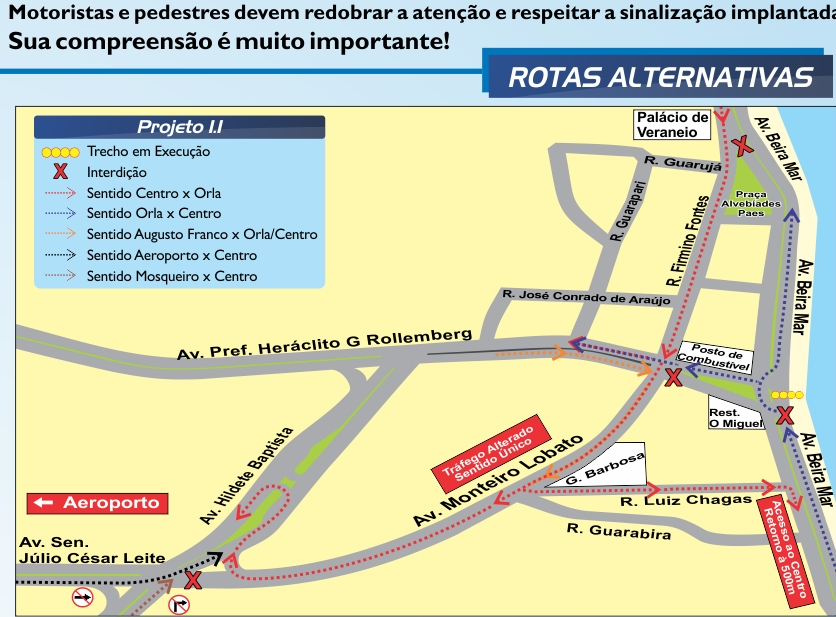 Conheça as rotas alternativas elaboradas pelas equipes da Emurb, SMTT e a construtora responsável pela obra